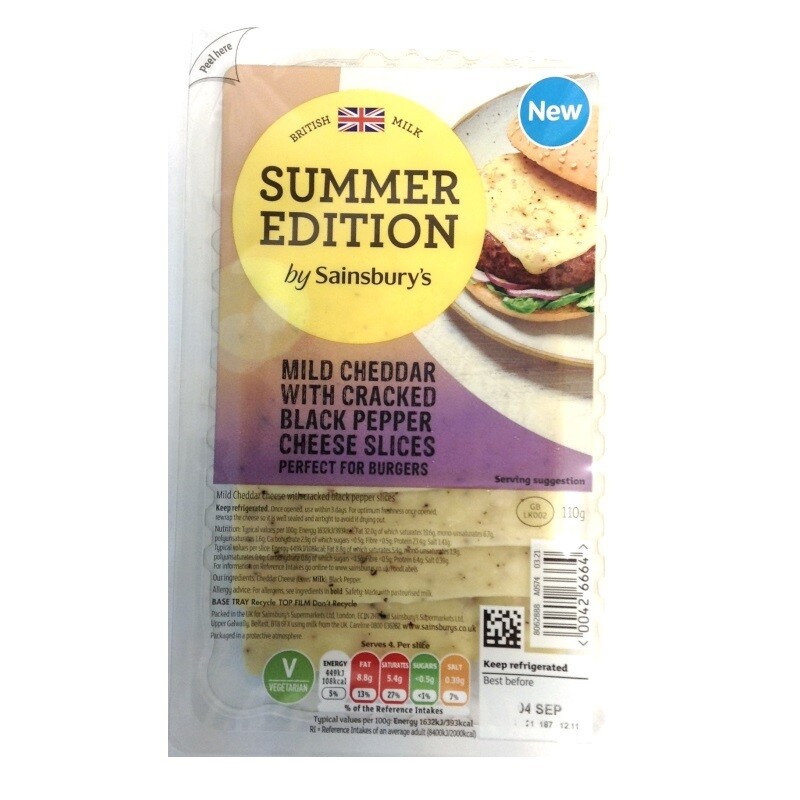 Sainsbury&#39;s Summer Edition Mild Cheddar with Cracked Black Pepper Cheese Slices