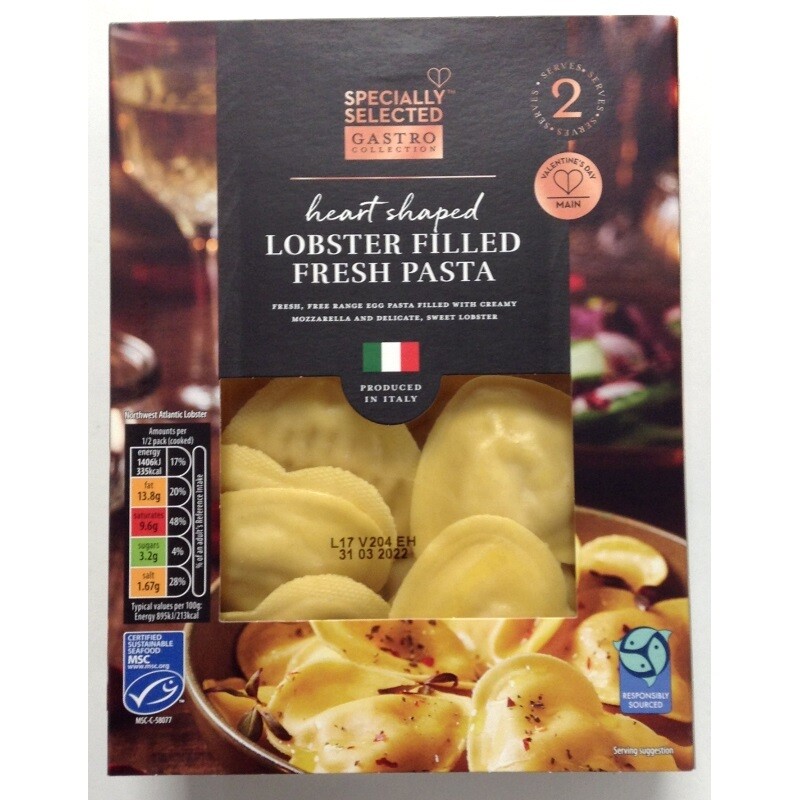Specially Selected Heart Shaped Pasta with Lobster Filling