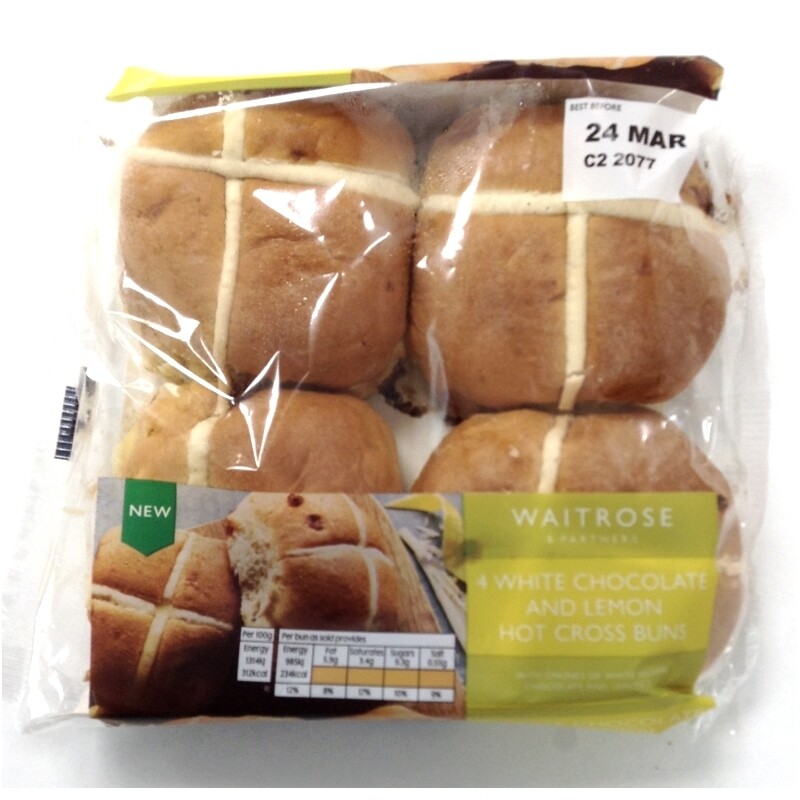 Waitrose 4 White Chocolate &amp; Lemon Hot Cross Buns