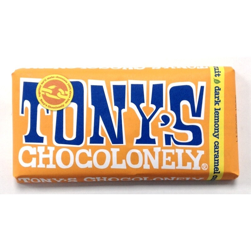 Tony&#39;s Chocolonely Fairtrade Dark Lemony Caramel Cocoa Biscuit