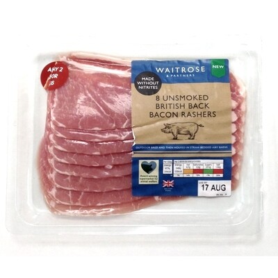 Waitrose Made Without Nitrite Unsmoked Back Bacon