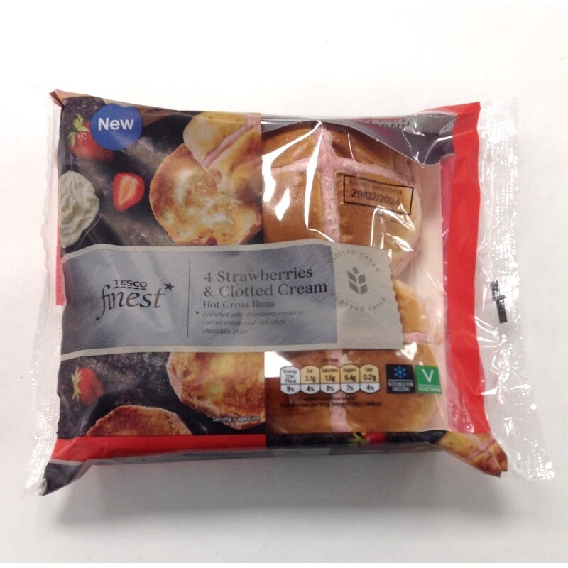 Tesco Finest 4 Strawberries &amp; Clotted Cream Hot Cross Bun