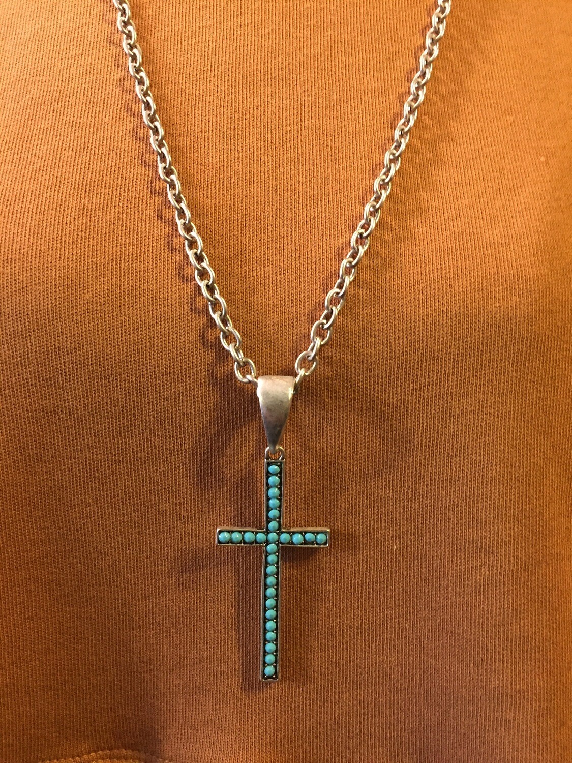 turquoise 2.5&quot; long cross pendent necklace
