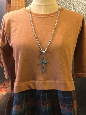 turquoise 2.5" long cross pendent necklace