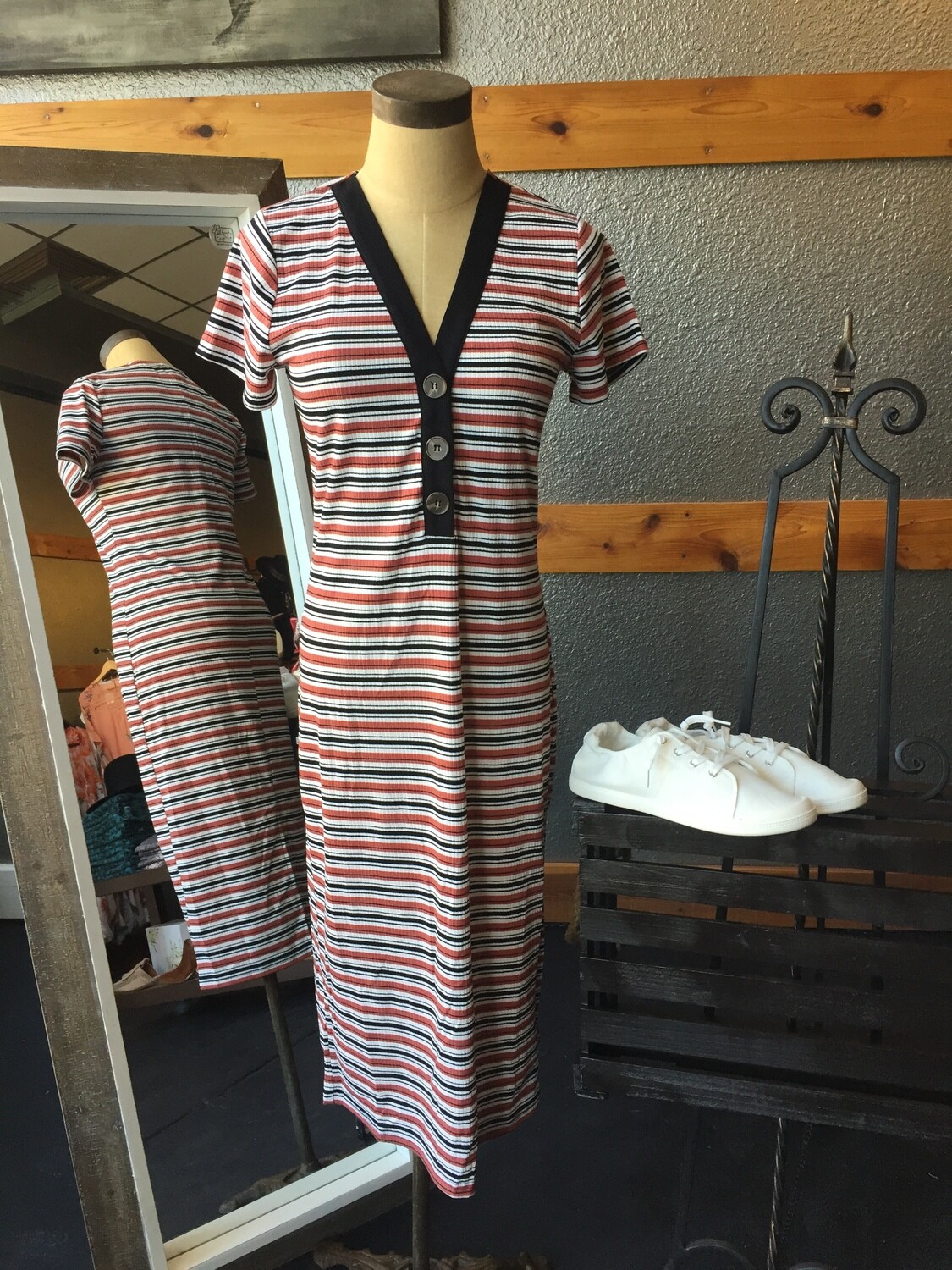 AAC- V-Neck Dress with Stripes