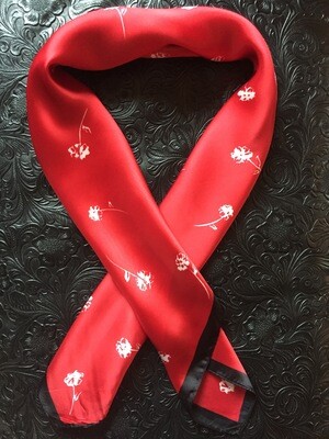 AAC- Red Floral Print Neckerchief-Scarf 28"x28"