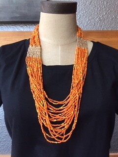 AAC-Multi Strand Bead Necklace - Orange