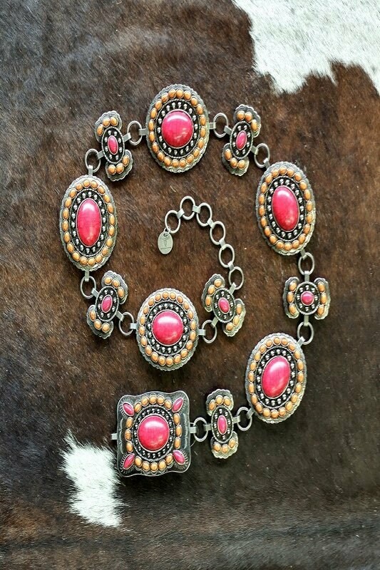 AAC - Pink & Peach Colored Western Concho Belt