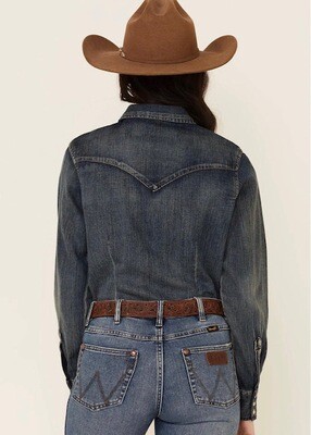 AAC - Wrangler Long Sleeve Navy Denim/w Pearl Snap