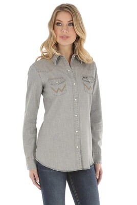 AAC - Wrangler Long Sleeve Gray Denim w/Pearl Snap