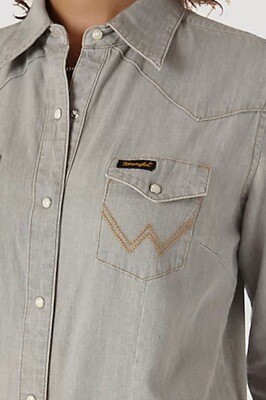 AAC - Wrangler Long Sleeve Gray Denim w/Pearl Snap