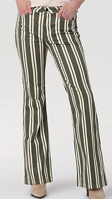 Womens Flare Stripe Jean:Moss