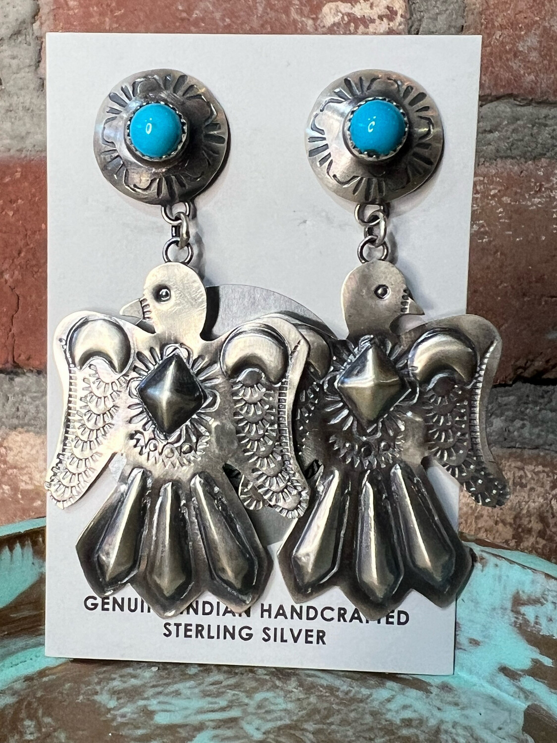 Thunderbird Earrings with Kingman Turquoise/SS
