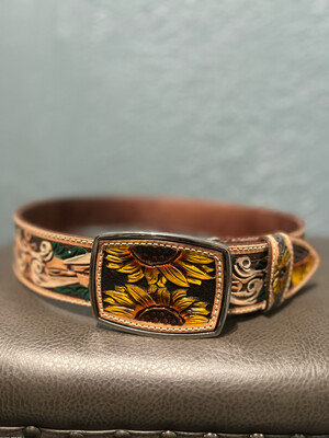 Sunflower Leather Belt - With Buckle