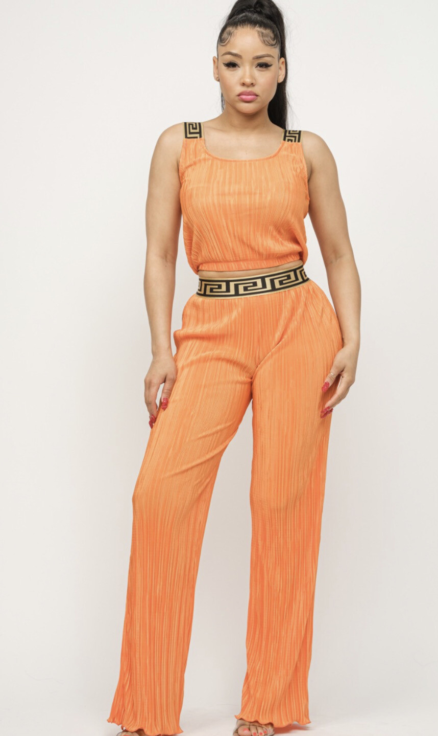 Orange 2 Piece Set Crop Top and Pants