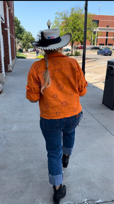 Gameday Orange Eyelet Cotton Jacket 