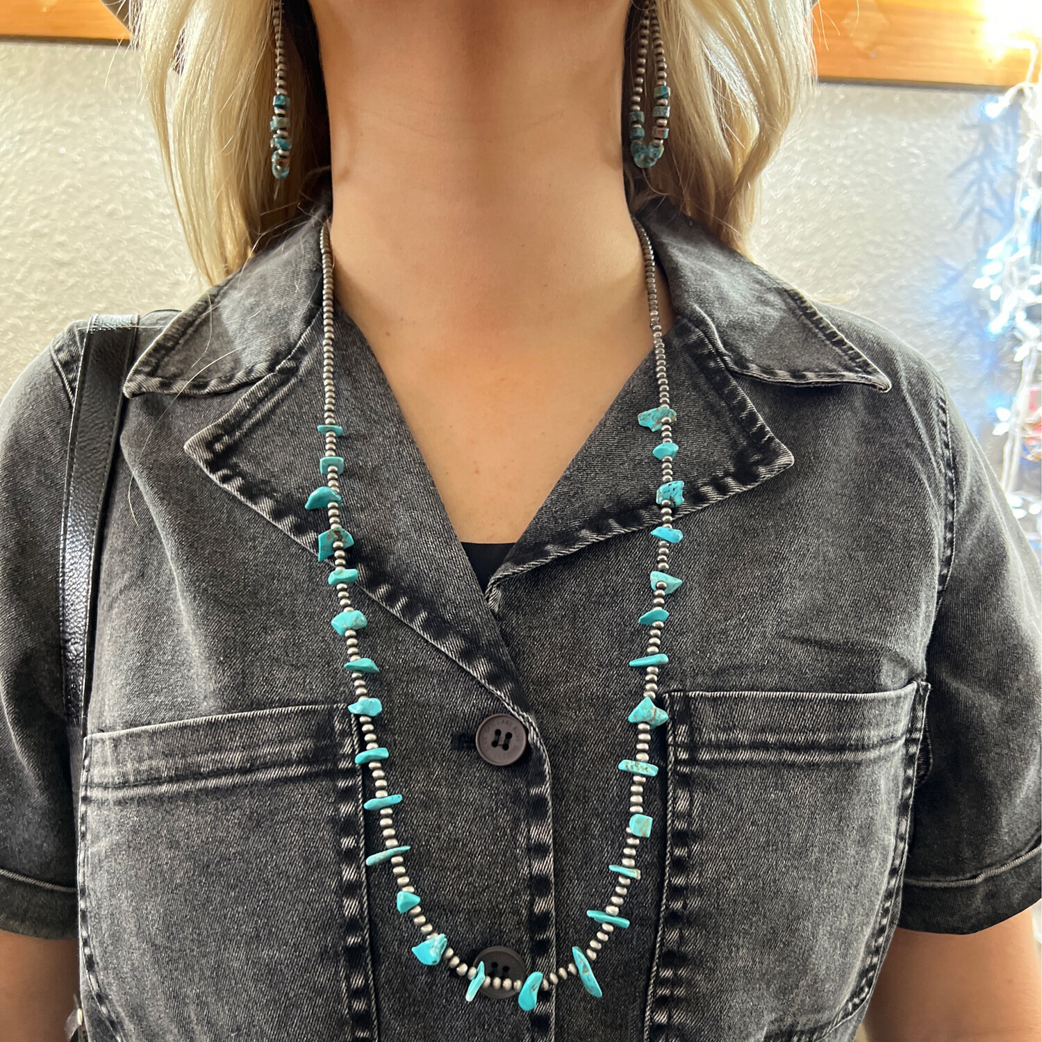 34" Single Strand Necklace-Faux NP, Turq