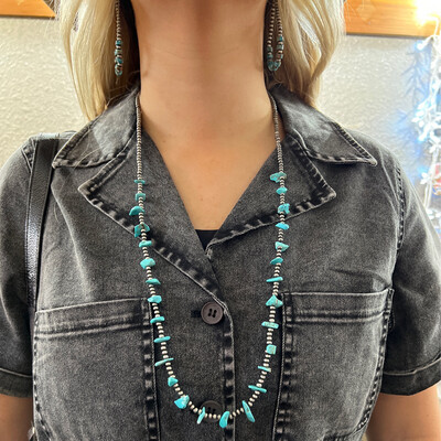 34&quot; Single Strand Necklace-Faux NP, Turq