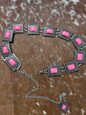 Metal Concho Chain Belt  - Colored Faux Stone