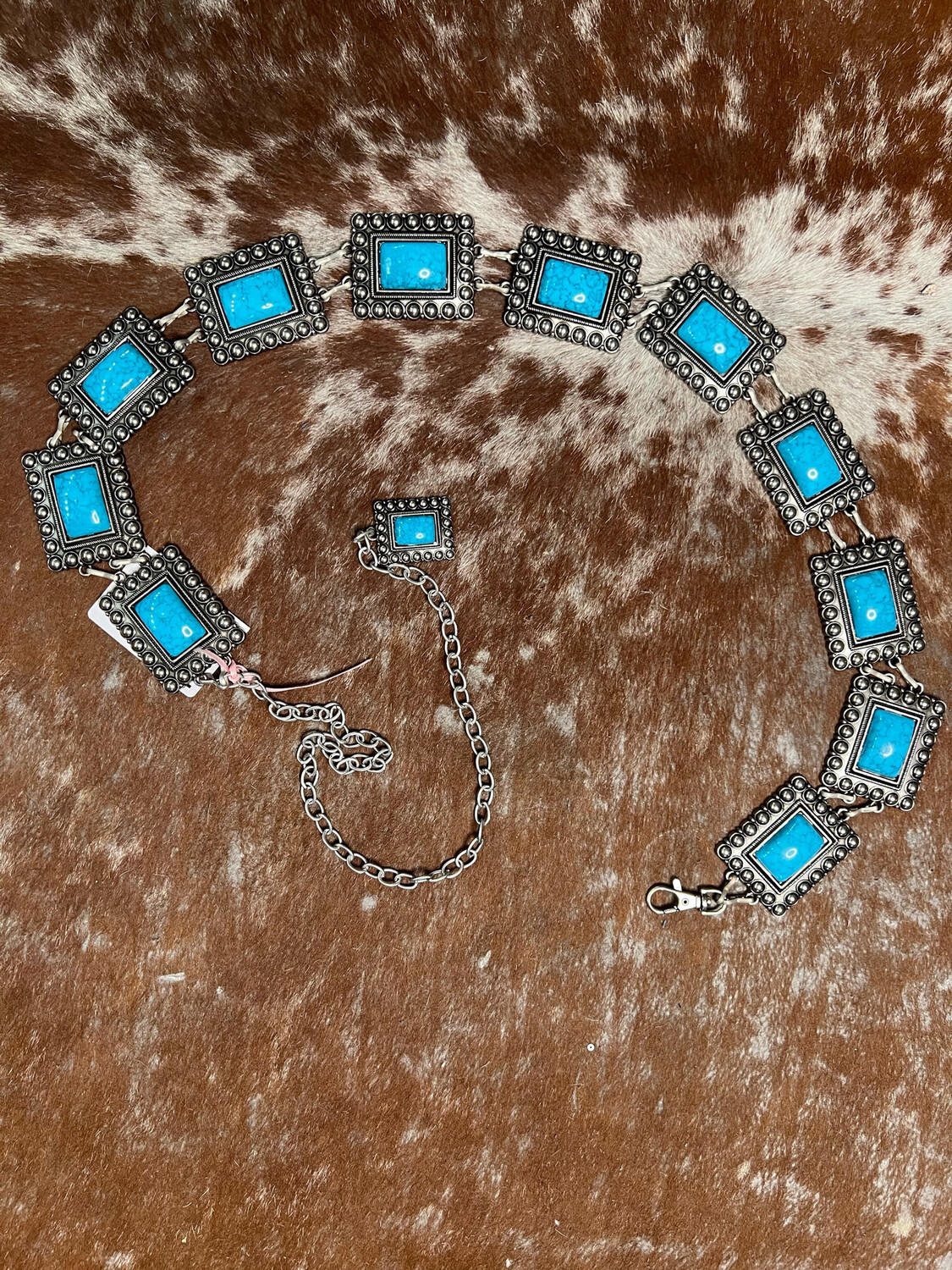 Metal Concho Chain Belt - Colored Faux Stone