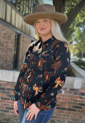 Wrangler Saddles & Spurs Western Pearl Snap Blouse