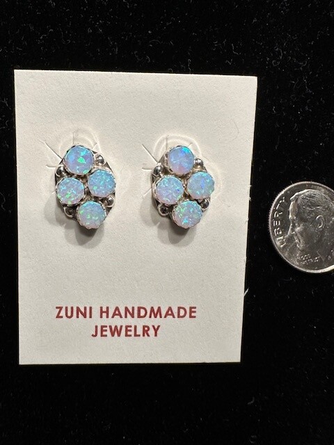 Zuni Handmade Sterling Silver Opal Earrings