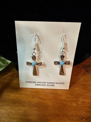Cross Earrings Sterling Silver/Kingman Turquoise