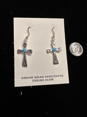 Cross Earrings Sterling Silver/Kingman Turquoise