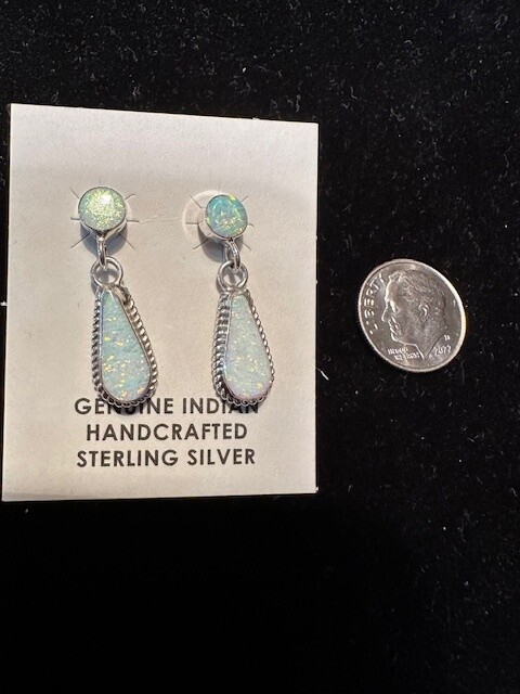 Navajo Handmade Sterling Silver Opal Earrings