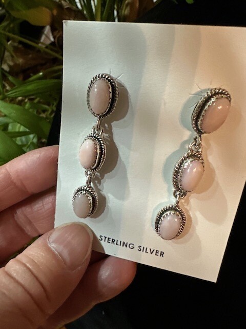 Sterling Silver with Pink Opal Earrings