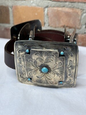 Hand Engraved Tridimensional Cross Concho Belt