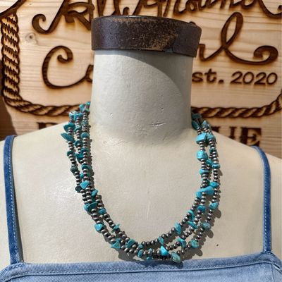 3 Strand Necklace Faux NP with Faux Turquoise