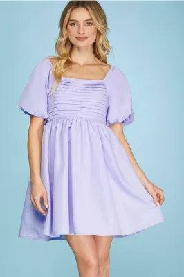 Bubble Sleeve Lavender Colored Dress