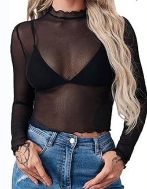 Black Mesh Crop Top #3