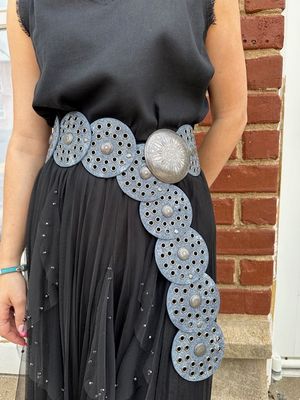 Medallion Concho Belt - Blue Denim Color