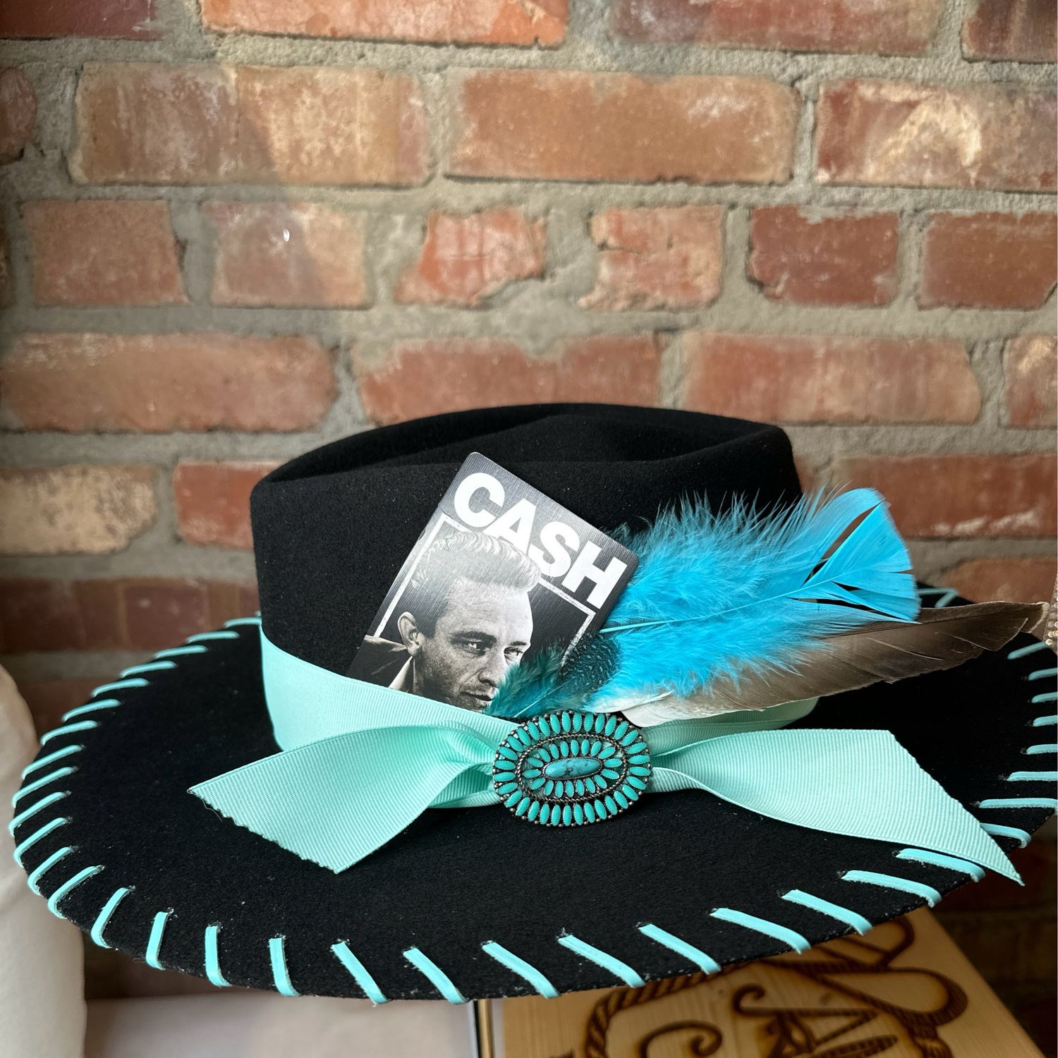 Thunder and Aqua Felt Hat - Custom Decor