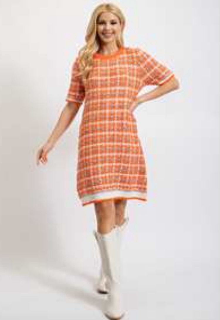 Tweed Orange Sweater Dress