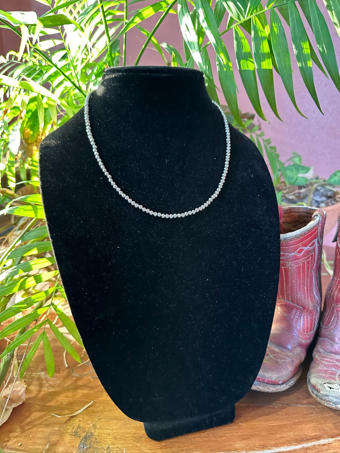 15&quot; Single Strand Silver Color Necklace 4mm