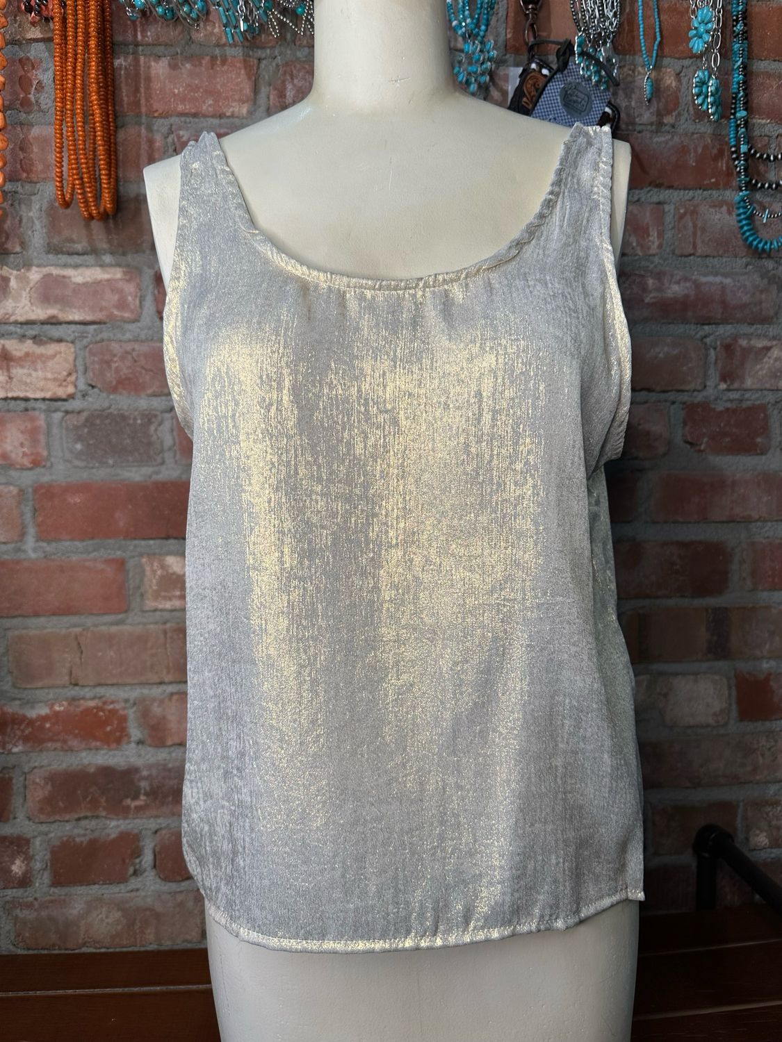 Shimmer In Gold - Sleeveless Blouse (style Agt24)