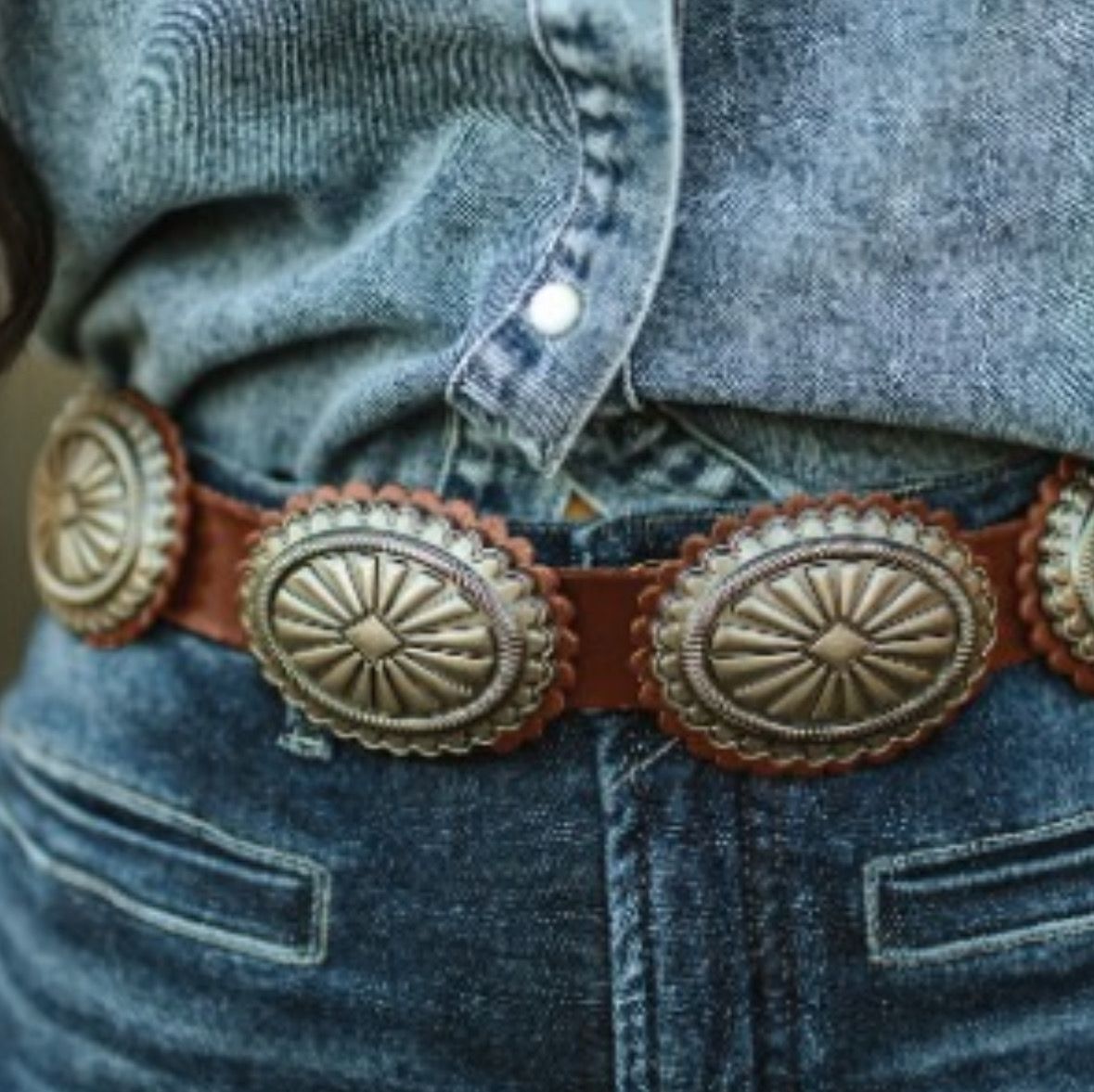 Brown Leather Belt With Conchos