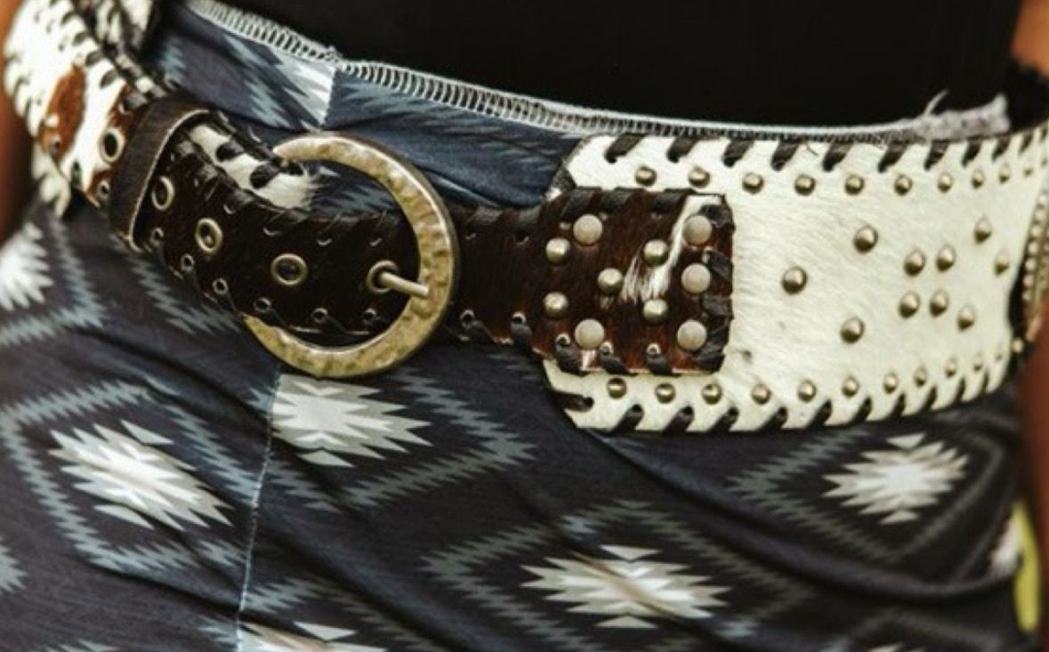 Cowhide Belt With Conchos 