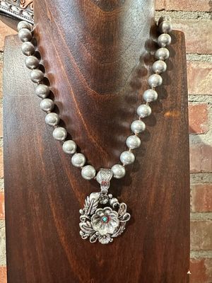 Western Flower Pendant On 17&quot; Necklace