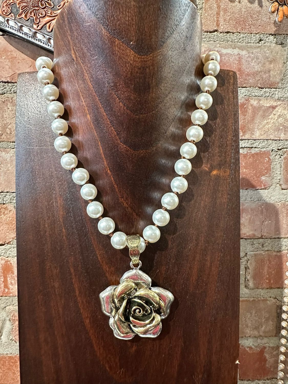 Perfect Rose Pendant on Pearly Colored Necklace
