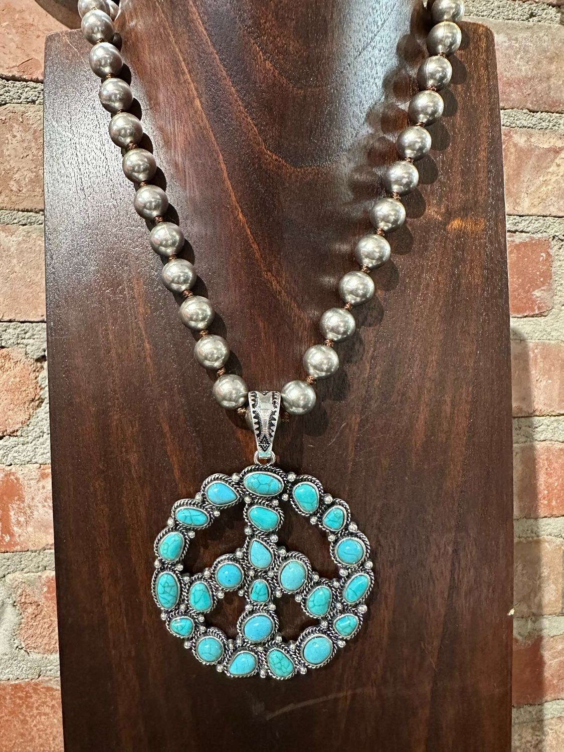 Big 4&quot; Peace Sign Pendant with 18&quot; Necklace - Turq