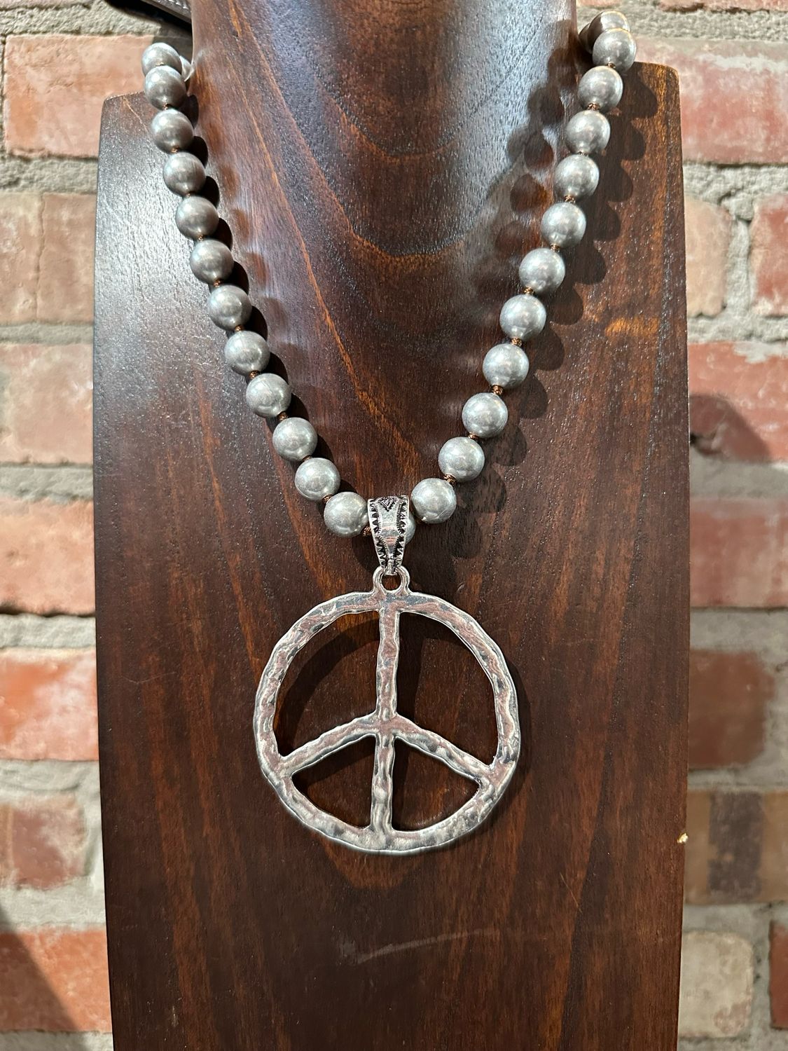 Silver Color Peace Sign (Hammered)
