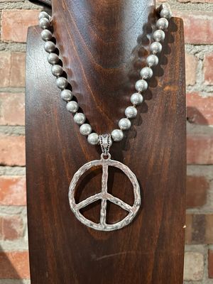 Silver Color Peace Sign (Hammered)