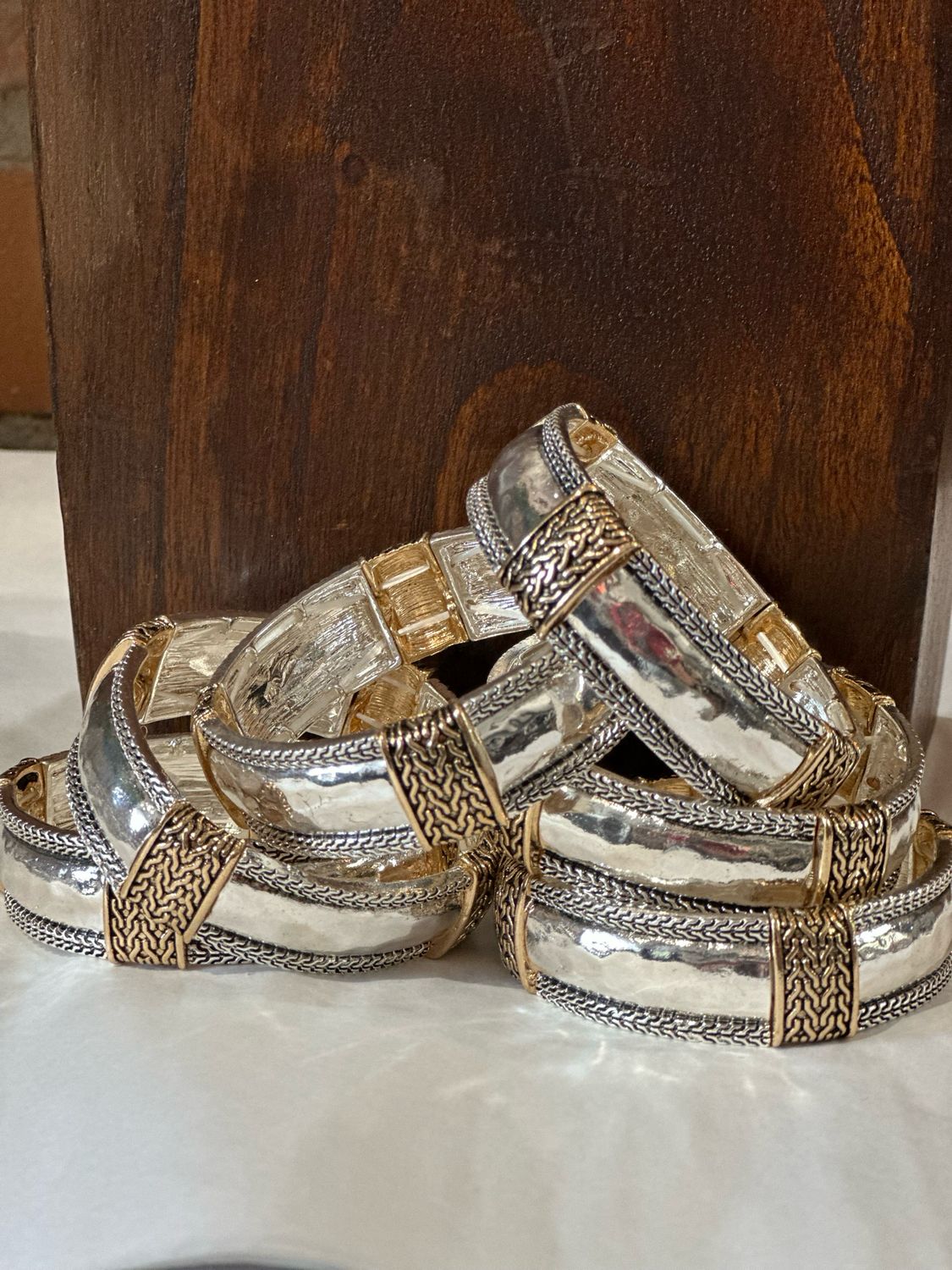 Hammered Two Tone Stretchy Bracelet