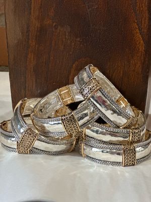 Hammered Two Tone Stretchy Bracelet