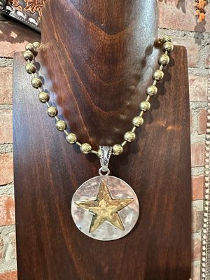 Two Tone Star Pendant On 18&quot; Ball Chain