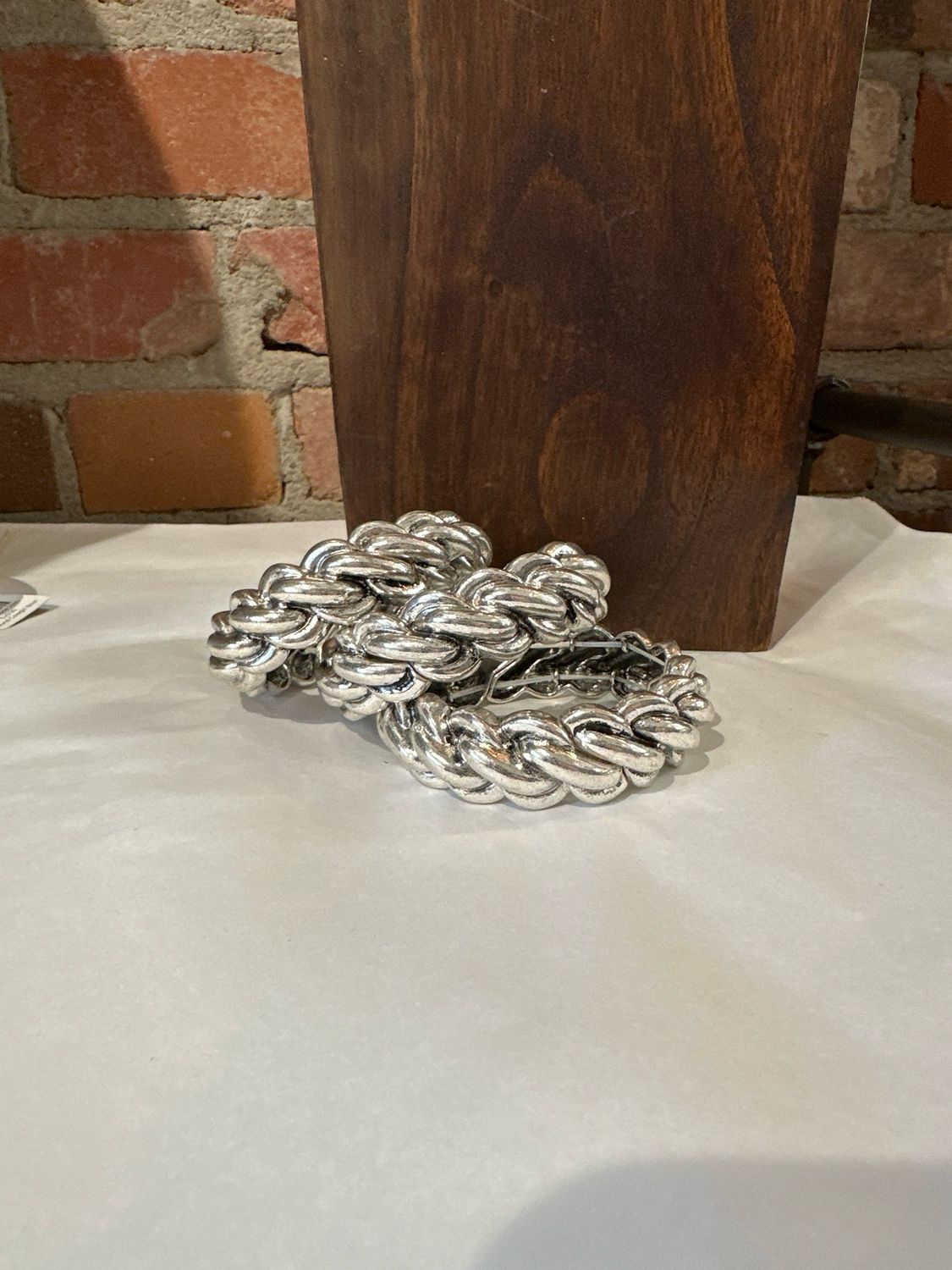 Stretch Braid Bracelet - 3/4&quot; Silver Tone